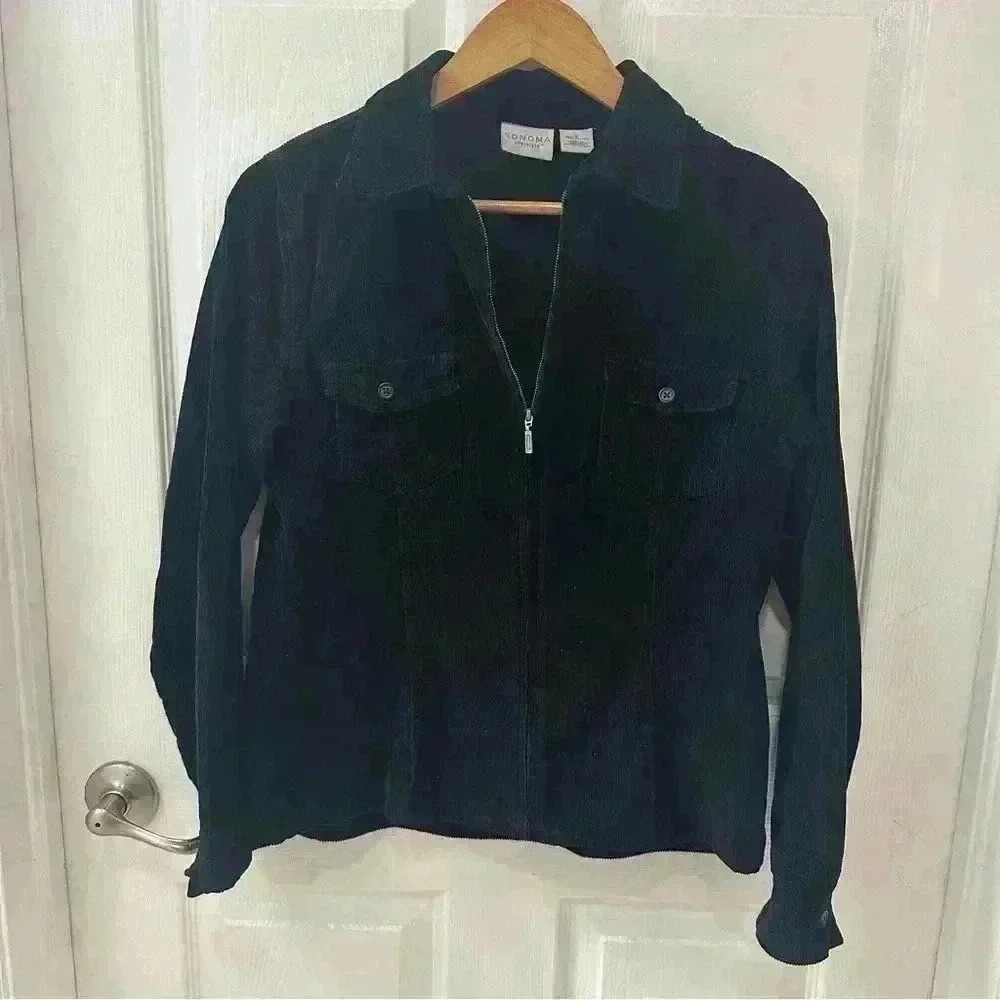 Sonoma Black Corduroy Full Zip Jacket Ladies size Small